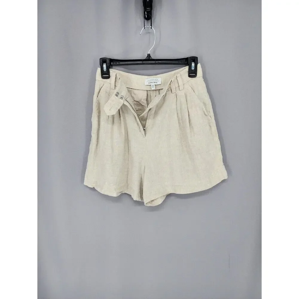 & Other Stories Shorts Womens EUR 34 Beige Linen Pleated Chino High Rise - Picture 2 of 16